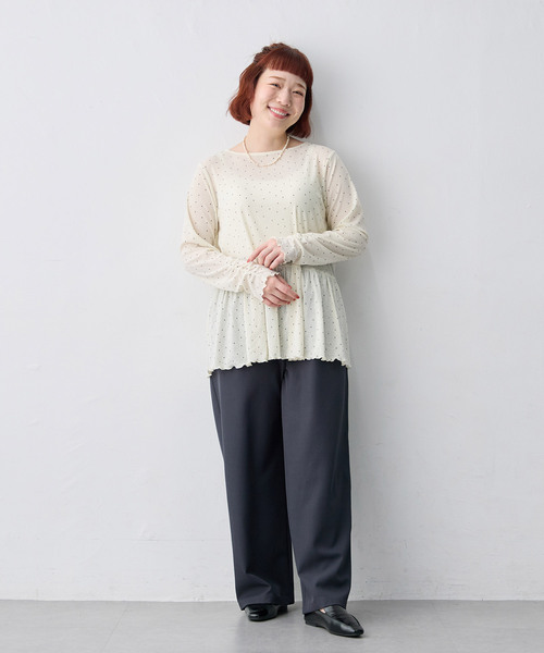 anyfee(エニフィー)の「【anyfee/大きいサイズ】ペプラムシアープルオーバー(Tシャツ/カットソー・レディース・ドット/オフホワイト・4L/5L/3L/LL)」の15枚目の写真