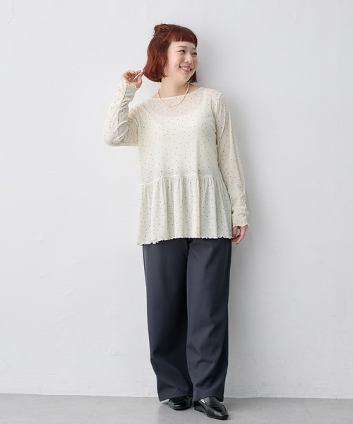 anyfee(エニフィー)の「【anyfee/大きいサイズ】ペプラムシアープルオーバー(Tシャツ/カットソー・レディース・ドット/オフホワイト・4L/5L/3L/LL)」の16枚目の写真
