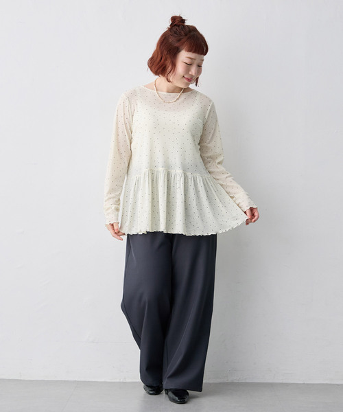 anyfee(エニフィー)の「【anyfee/大きいサイズ】ペプラムシアープルオーバー(Tシャツ/カットソー・レディース・ドット/オフホワイト・4L/5L/3L/LL)」の17枚目の写真
