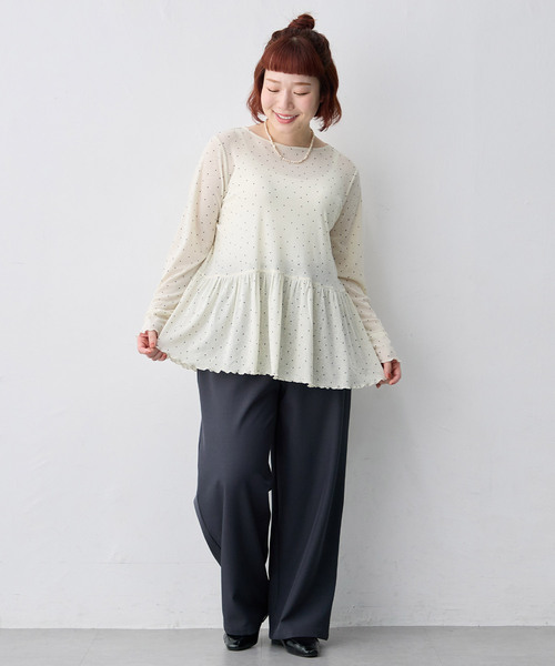 anyfee(エニフィー)の「【anyfee/大きいサイズ】ペプラムシアープルオーバー(Tシャツ/カットソー・レディース・ドット/オフホワイト・4L/5L/3L/LL)」の6枚目の写真