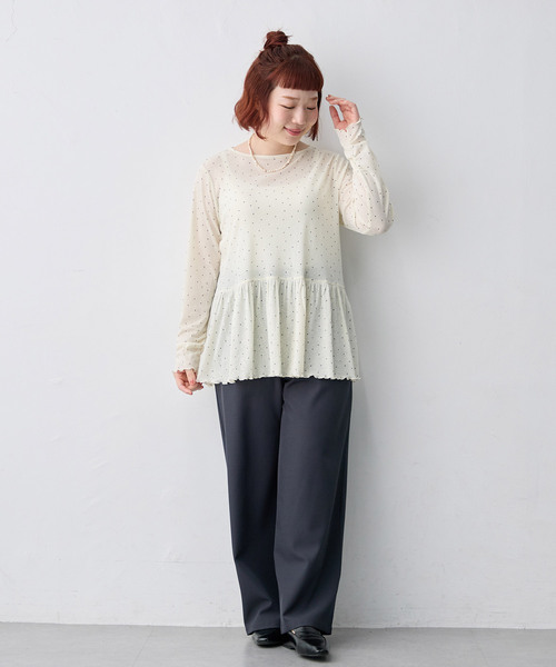 anyfee(エニフィー)の「【anyfee/大きいサイズ】ペプラムシアープルオーバー(Tシャツ/カットソー・レディース・ドット/オフホワイト・4L/5L/3L/LL)」の7枚目の写真