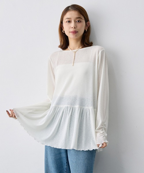 anyfee(エニフィー)の「【anyfee/大きいサイズ】ペプラムシアープルオーバー(Tシャツ/カットソー・レディース・ドット/オフホワイト・4L/5L/3L/LL)」の2枚目の写真