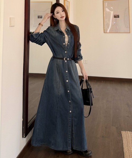 FAVORITO(ファヴォリート)の「襟付きデニムロングワンピース(ワンピース・レディース・ブルー・S/M/L/XL)」の3枚目の写真