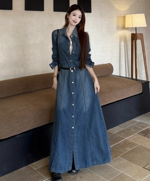 FAVORITO(ファヴォリート)の「襟付きデニムロングワンピース(ワンピース・レディース・ブルー・S/M/L/XL)」の4枚目の写真