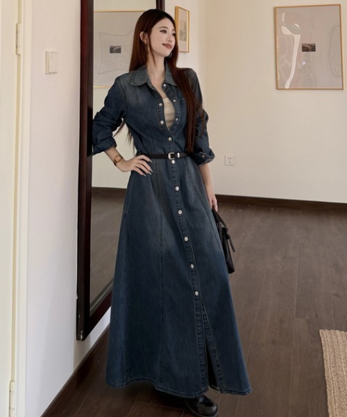 FAVORITO(ファヴォリート)の「襟付きデニムロングワンピース(ワンピース・レディース・ブルー・S/M/L/XL)」の5枚目の写真