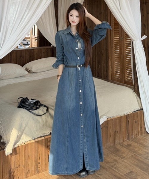 FAVORITO(ファヴォリート)の「襟付きデニムロングワンピース(ワンピース・レディース・ブルー・S/M/L/XL)」の8枚目の写真