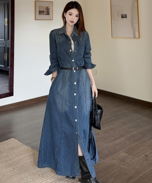 FAVORITO(ファヴォリート)の「襟付きデニムロングワンピース(ワンピース・レディース・ブルー・S/M/L/XL)」の9枚目の写真