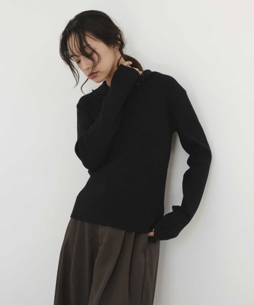 hellam(へラム)の「ヘンリーネックフードニットプルオーバー(Tシャツ/カットソー・レディース・ブラック/アイボリー/杢グレー・FREE)」の8枚目の写真