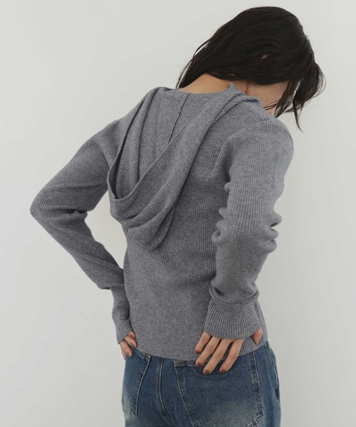 hellam(へラム)の「ヘンリーネックフードニットプルオーバー(Tシャツ/カットソー・レディース・ブラック/アイボリー/杢グレー・FREE)」の13枚目の写真