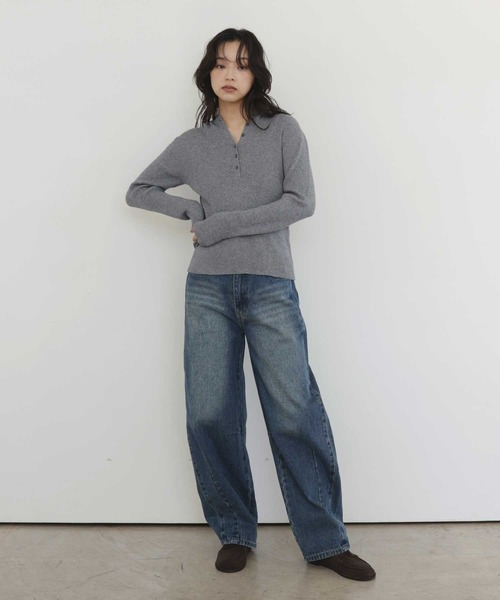 hellam(へラム)の「ヘンリーネックフードニットプルオーバー(Tシャツ/カットソー・レディース・ブラック/アイボリー/杢グレー・FREE)」の15枚目の写真