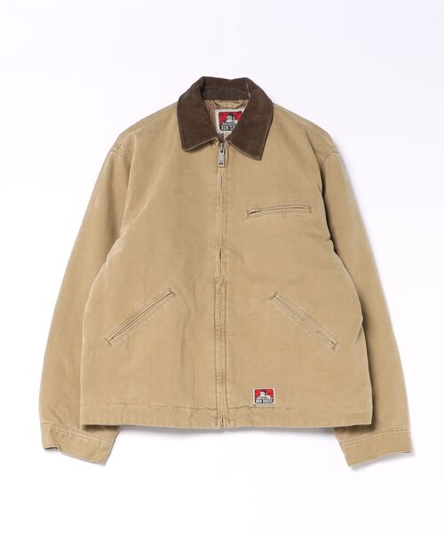 BEN DAVIS（ベンデイビス）の「【BEN DAVIS/ベンデイビス】【コーデュロイ襟×丈短デザインがお洒落な一着】ヴィンテージダック ジップワークジャケット 表地綿100% コーデュロイ襟 薄中綿入り 丈短 ヴィンテージ風 ユニセックス（ブルゾン・メンズ・ブラック/ベージュ・LARGE/MEDIUM/X-LARGE）」の2枚目の写真