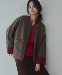 カシミアタッチ ノーカラーニットコート