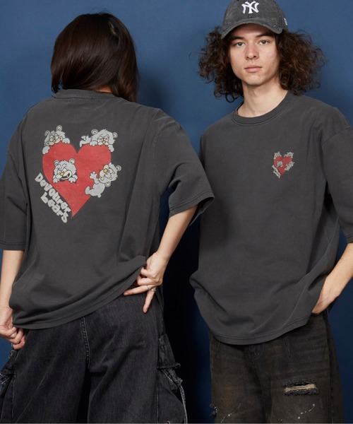 国内配送★READYMADE★T-SHIRTS ヴィンテージ加工 完売必至 オーバーサイズ ヴィンテージ加工2重プリントTシャツ DT4118