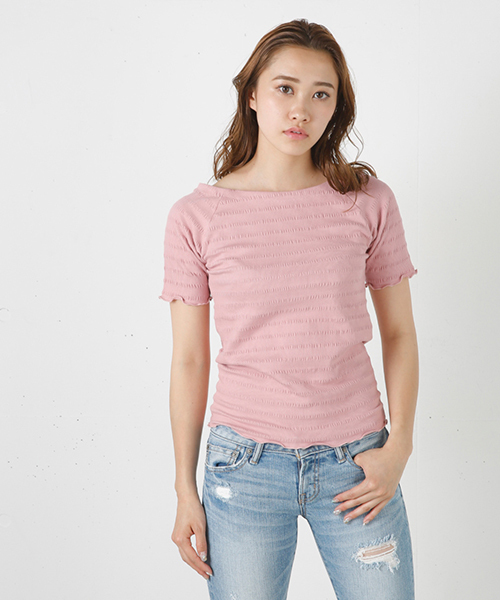 MOUSSY（マウジー）の「Shirring offshoulder tops（Tシャツ/カットソー・レディース・ホワイト/ライトピンク/ブラック・FREE）」の3枚目の写真