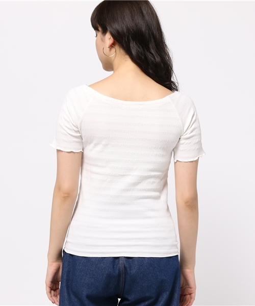 MOUSSY（マウジー）の「Shirring offshoulder tops（Tシャツ/カットソー・レディース・ホワイト/ライトピンク/ブラック・FREE）」の9枚目の写真