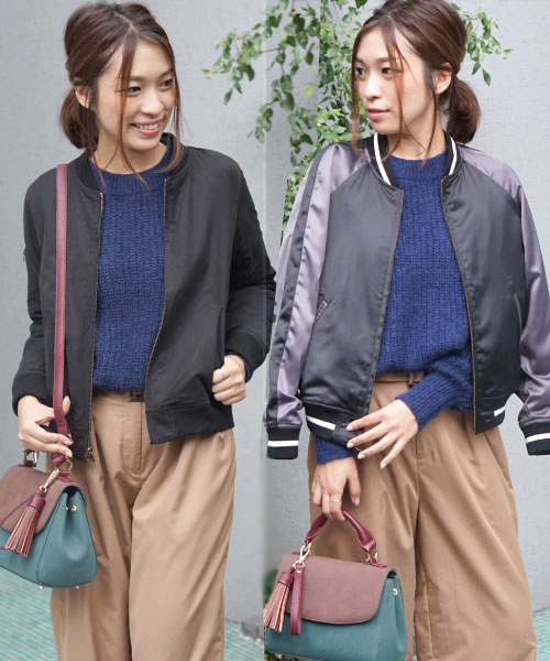 laboratory work（ラボラトリーワーク）の「リバーシブルブルゾン（スタジャン・レディース・ブラック/カーキ・MEDIUM）」の2枚目の写真