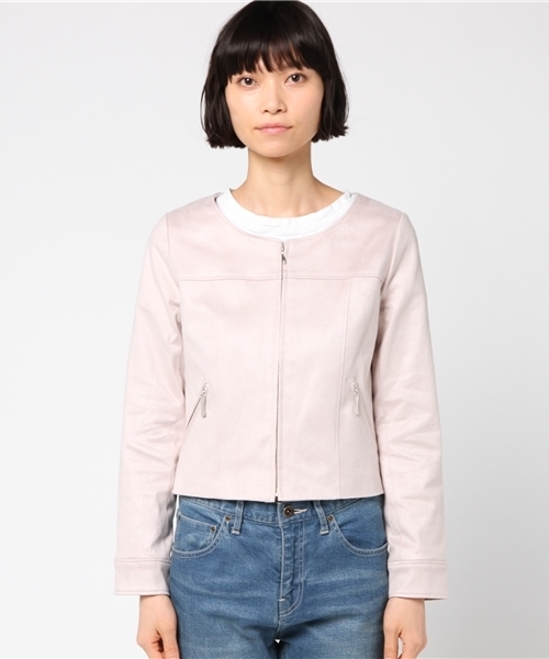 ピンク ノーカラー ボアジャケット スエード裏地 PROPORTION BODY 