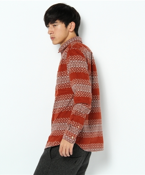 WEGO（ウィゴー）の「ノルディック起毛ネルLSシャツ（シャツ/ブラウス・メンズ・ダークグリーン/ネイビー/オレンジ・MEDIUM/LARGE）」の4枚目の写真