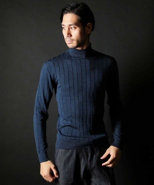 MICHEL KLEIN HOMME (ミッシェルクランオム)の「Rusty silk タートルネックニット(ニット/セーター・メンズ・ネイビー/ブルー/アイボリー・MEDIUM/LARGE/X-LARGE)」の3枚目の写真