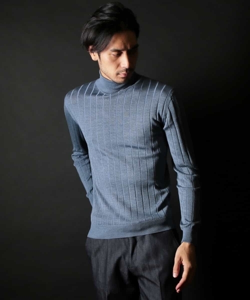 MICHEL KLEIN HOMME (ミッシェルクランオム)の「Rusty silk タートルネックニット(ニット/セーター・メンズ・ネイビー/ブルー/アイボリー・MEDIUM/LARGE/X-LARGE)」の1枚目の写真