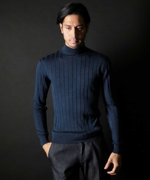 MICHEL KLEIN HOMME (ミッシェルクランオム)の「Rusty silk タートルネックニット(ニット/セーター・メンズ・ネイビー/ブルー/アイボリー・MEDIUM/LARGE/X-LARGE)」の4枚目の写真