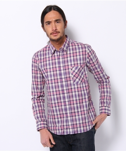 WEGO（ウィゴー）の「マドラスチェックLSシャツ（シャツ/ブラウス・メンズ・ブルー/パープル/レッド/オレンジ/レッド系その他・MEDIUM/LARGE）」の7枚目の写真