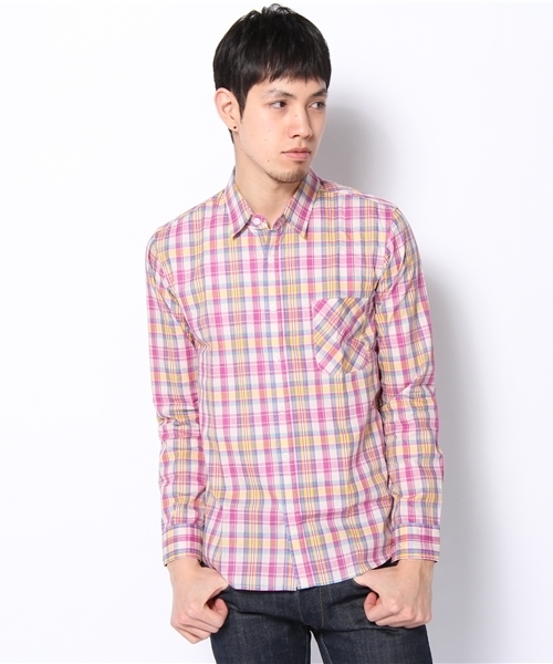 WEGO（ウィゴー）の「マドラスチェックLSシャツ（シャツ/ブラウス・メンズ・ブルー/パープル/レッド/オレンジ/レッド系その他・MEDIUM/LARGE）」の9枚目の写真