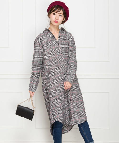 SpRay（スプレイ）の「グレンチェックロングシャツ（シャツワンピース