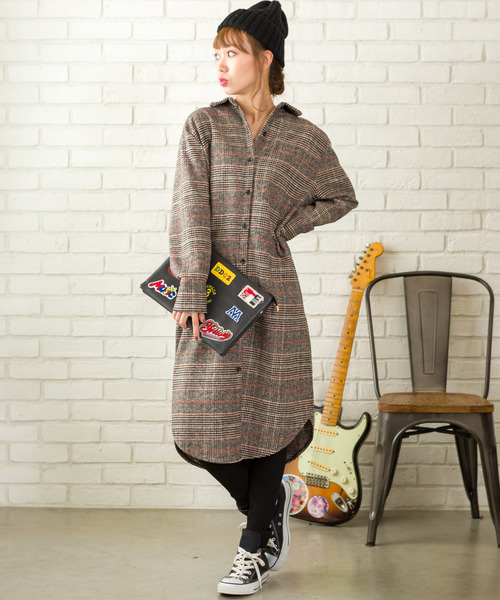SpRay（スプレイ）の「グレンチェックロングシャツ（シャツワンピース