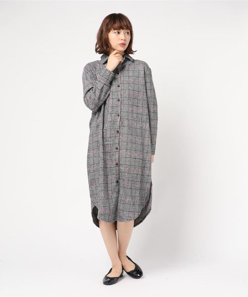 SpRay（スプレイ）の「グレンチェックロングシャツ（シャツワンピース