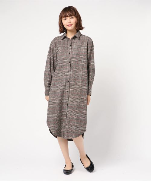 SpRay（スプレイ）の「グレンチェックロングシャツ（シャツワンピース