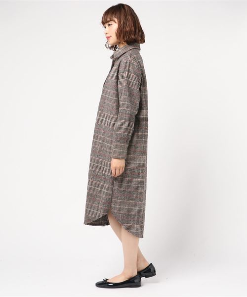 SpRay（スプレイ）の「グレンチェックロングシャツ（シャツワンピース