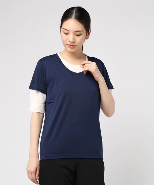 ARCHIVER(アーカイバ)の「【Bl】5分袖フェイクレイヤードTシャツ Uネック(Tシャツ/カットソー・レディース・ホワイト/ブラック/ネイビー/チャコール/ピンク/グレー/マルチ/グレー系その他/ミント・MEDIUM/LARGE)」の1枚目の写真
