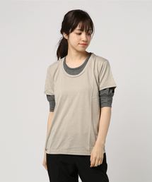 【Bl】5分袖フェイクレイヤードTシャツ Uネック