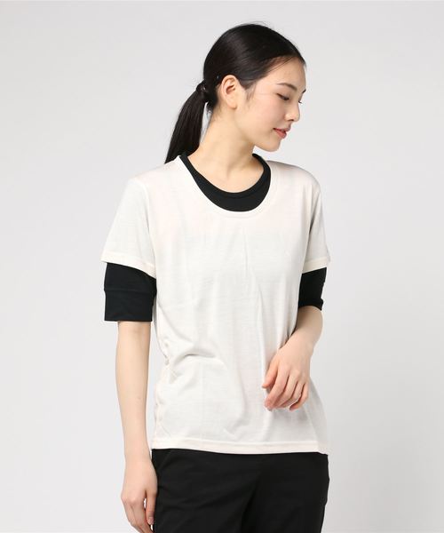 ARCHIVER(アーカイバ)の「【Bl】5分袖フェイクレイヤードTシャツ Uネック(Tシャツ/カットソー・レディース・ホワイト/ブラック/ネイビー/チャコール/ピンク/グレー/マルチ/グレー系その他/ミント・MEDIUM/LARGE)」の2枚目の写真