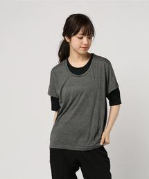 【Bl】5分袖フェイクレイヤードTシャツ Uネック
