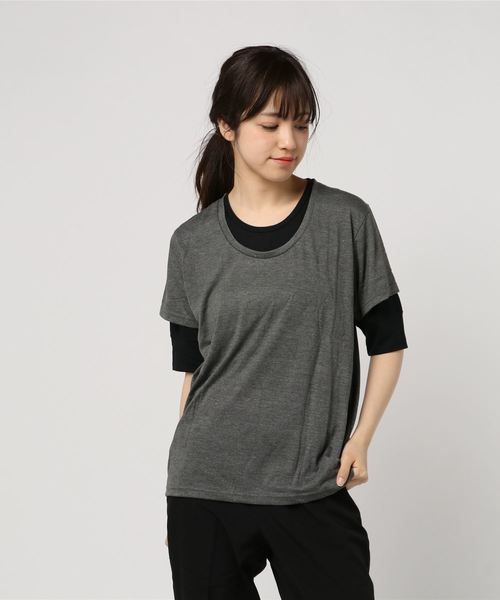 ARCHIVER(アーカイバ)の「【Bl】5分袖フェイクレイヤードTシャツ Uネック(Tシャツ/カットソー・レディース・ホワイト/ブラック/ネイビー/チャコール/ピンク/グレー/マルチ/グレー系その他/ミント・MEDIUM/LARGE)」の6枚目の写真