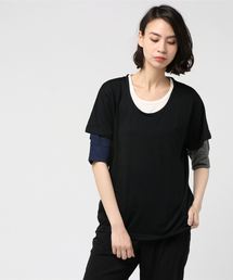 【Bl】5分袖フェイクレイヤードTシャツ Uネック