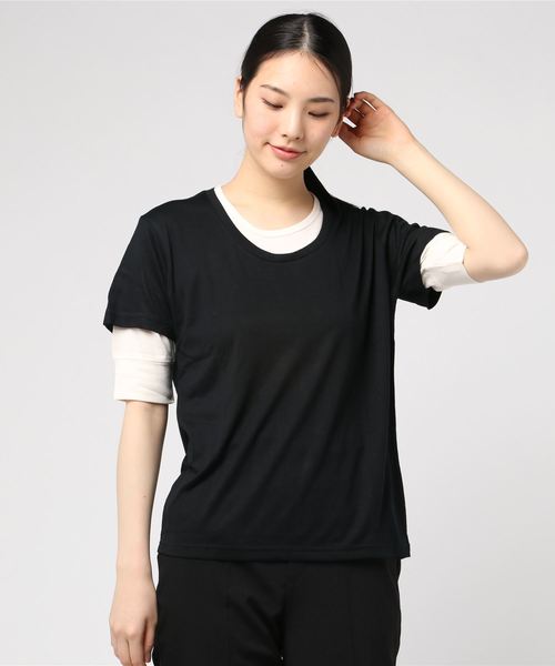 ARCHIVER(アーカイバ)の「【Bl】5分袖フェイクレイヤードTシャツ Uネック(Tシャツ/カットソー・レディース・ホワイト/ブラック/ネイビー/チャコール/ピンク/グレー/マルチ/グレー系その他/ミント・MEDIUM/LARGE)」の3枚目の写真