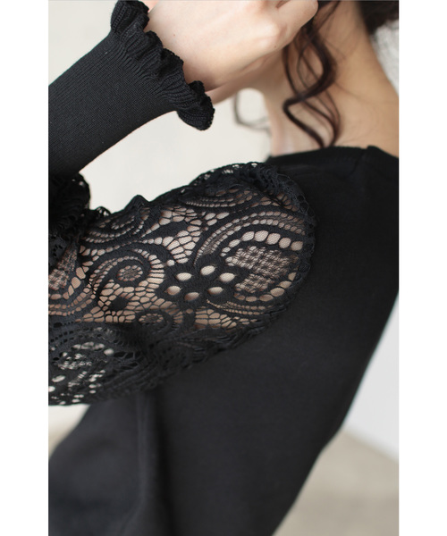 cawaii(カワイイ)の「心奪われるエレガンス。シアーレースのポワン袖ニット(ニット/セーター・レディース・ブラック/グレー/カーキ・M/L)」の10枚目の写真