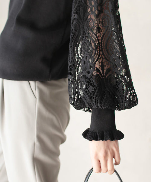 cawaii(カワイイ)の「心奪われるエレガンス。シアーレースのポワン袖ニット(ニット/セーター・レディース・ブラック/グレー/カーキ・M/L)」の14枚目の写真
