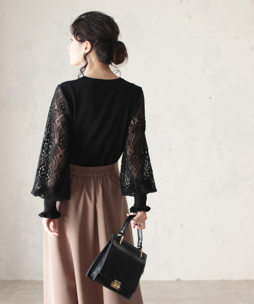 cawaii(カワイイ)の「心奪われるエレガンス。シアーレースのポワン袖ニット(ニット/セーター・レディース・ブラック/グレー/カーキ・M/L)」の6枚目の写真