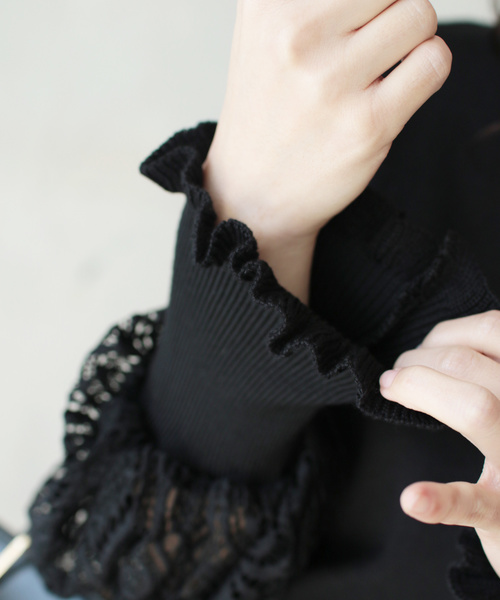 cawaii(カワイイ)の「心奪われるエレガンス。シアーレースのポワン袖ニット(ニット/セーター・レディース・ブラック/グレー/カーキ・M/L)」の8枚目の写真