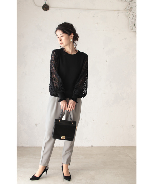 cawaii(カワイイ)の「心奪われるエレガンス。シアーレースのポワン袖ニット(ニット/セーター・レディース・ブラック/グレー/カーキ・M/L)」の20枚目の写真