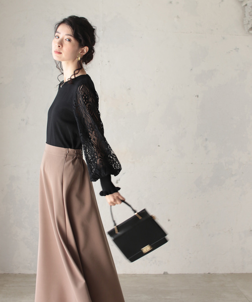 cawaii(カワイイ)の「心奪われるエレガンス。シアーレースのポワン袖ニット(ニット/セーター・レディース・ブラック/グレー/カーキ・M/L)」の4枚目の写真