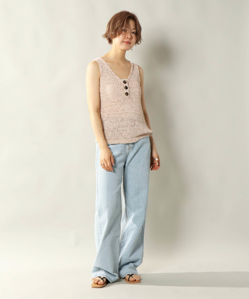⭐︎charoさま専用【2025SS】ウィメンズ ルーズ ニット タンクトップ セール】フロントボタンニットタンクトップ（タンクトップ