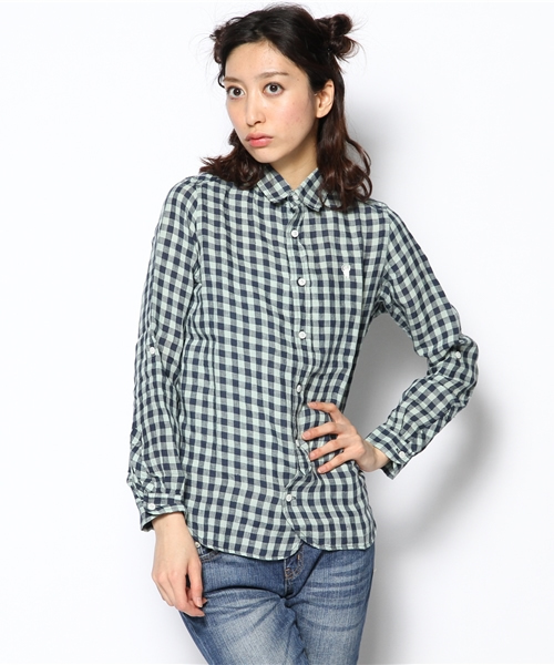 coen（コーエン）の「プレーン＆ギンガム柄リネンシャツ（シャツ/ブラウス・レディース・ホワイト/イエロー/ダークグリーン/コバルトブルー/ピンク/ケリー・LARGE/MEDIUM）」の3枚目の写真