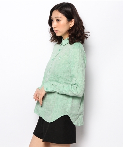 coen（コーエン）の「プレーン＆ギンガム柄リネンシャツ（シャツ/ブラウス・レディース・ホワイト/イエロー/ダークグリーン/コバルトブルー/ピンク/ケリー・LARGE/MEDIUM）」の8枚目の写真