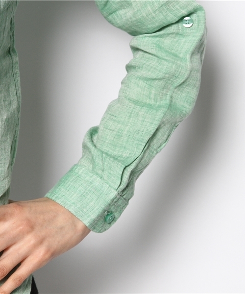 coen（コーエン）の「プレーン＆ギンガム柄リネンシャツ（シャツ/ブラウス・レディース・ホワイト/イエロー/ダークグリーン/コバルトブルー/ピンク/ケリー・LARGE/MEDIUM）」の11枚目の写真