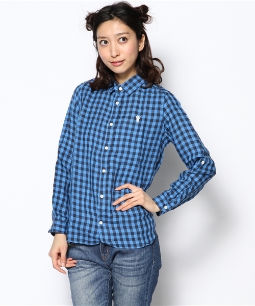 coen（コーエン）の「プレーン＆ギンガム柄リネンシャツ（シャツ/ブラウス・レディース・ホワイト/イエロー/ダークグリーン/コバルトブルー/ピンク/ケリー・LARGE/MEDIUM）」の16枚目の写真